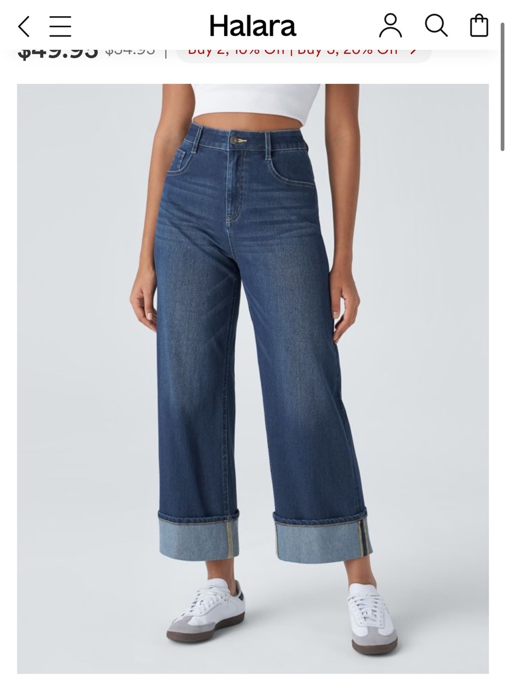 HALARA Dark Blue Wide-Leg Cuffed Jeans